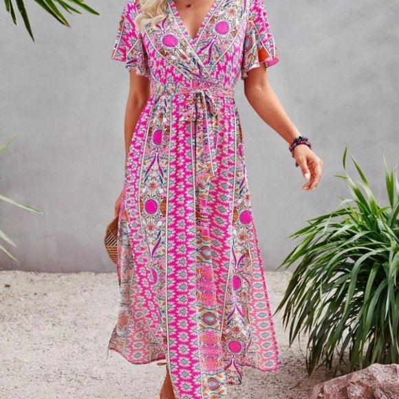 Butterfly Sleeve Split Side Belted Dress - Picture 3 of 4